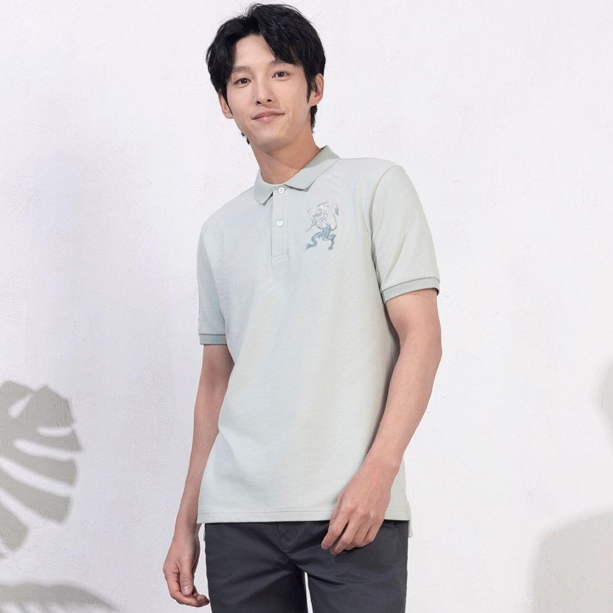 Men's 3D Lion Polo: Slim Fit, Bold Embroidery, Premium Pique - Giordano