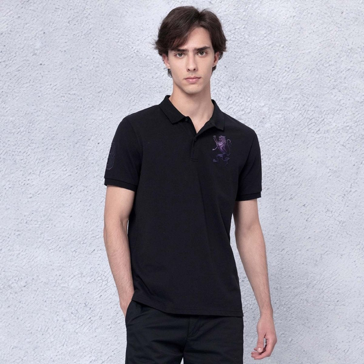 Men's 3D Lion Polo: Slim Fit, Bold Embroidery, Premium Pique - Giordano