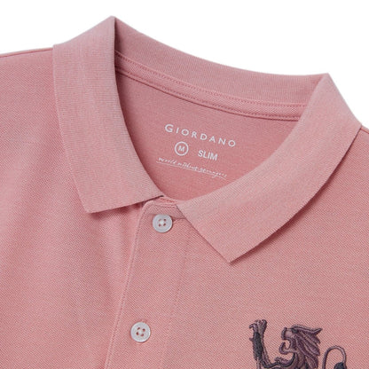 Men's 3D Lion Polo: Slim Fit, Bold Embroidery, Premium Pique - Giordano