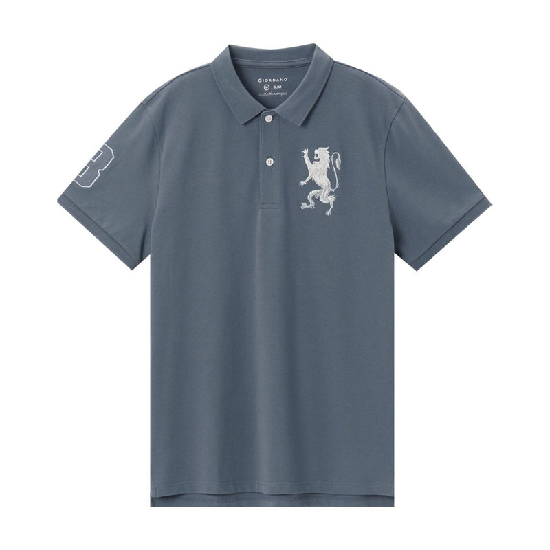 Men's 3D Lion Polo: Slim Fit, Bold Embroidery, Premium Pique S - Shop Giordano
