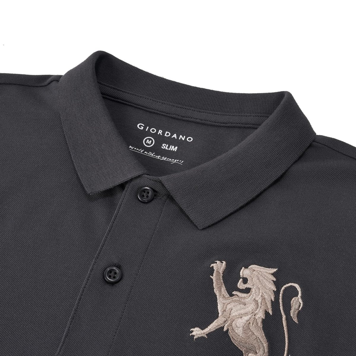 Men's 3D Lion Polo: Slim Fit, Bold Embroidery, Premium Pique - Giordano