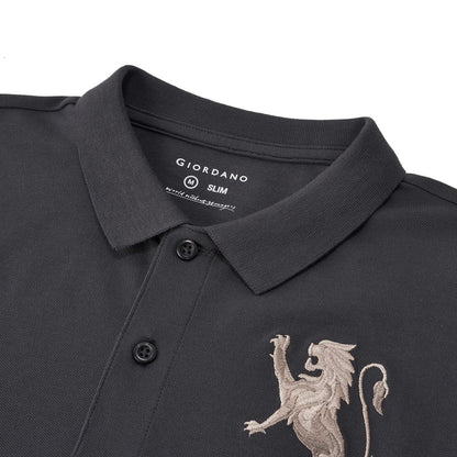 Men's 3D Lion Polo: Slim Fit, Bold Embroidery, Premium Pique - Giordano