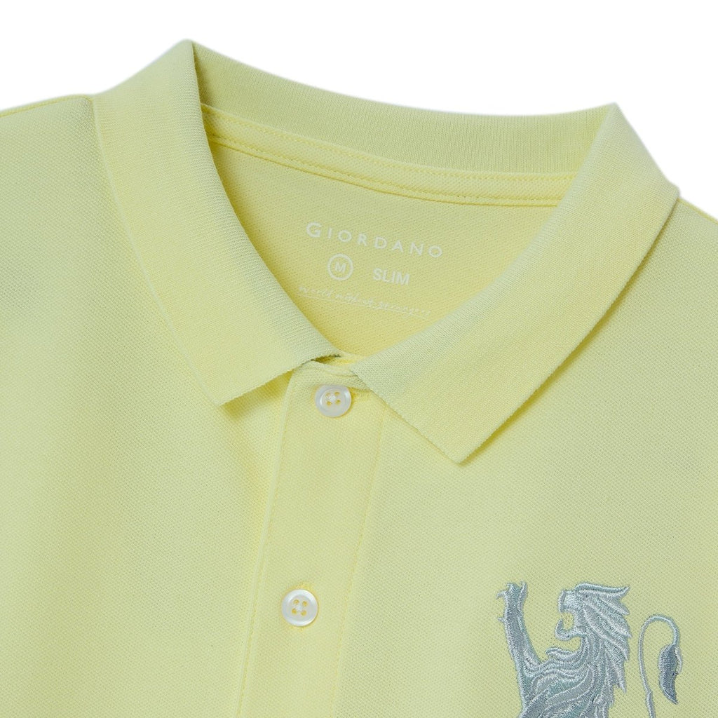 Men's 3D Lion Polo: Slim Fit, Bold Embroidery, Premium Pique S - Shop Giordano