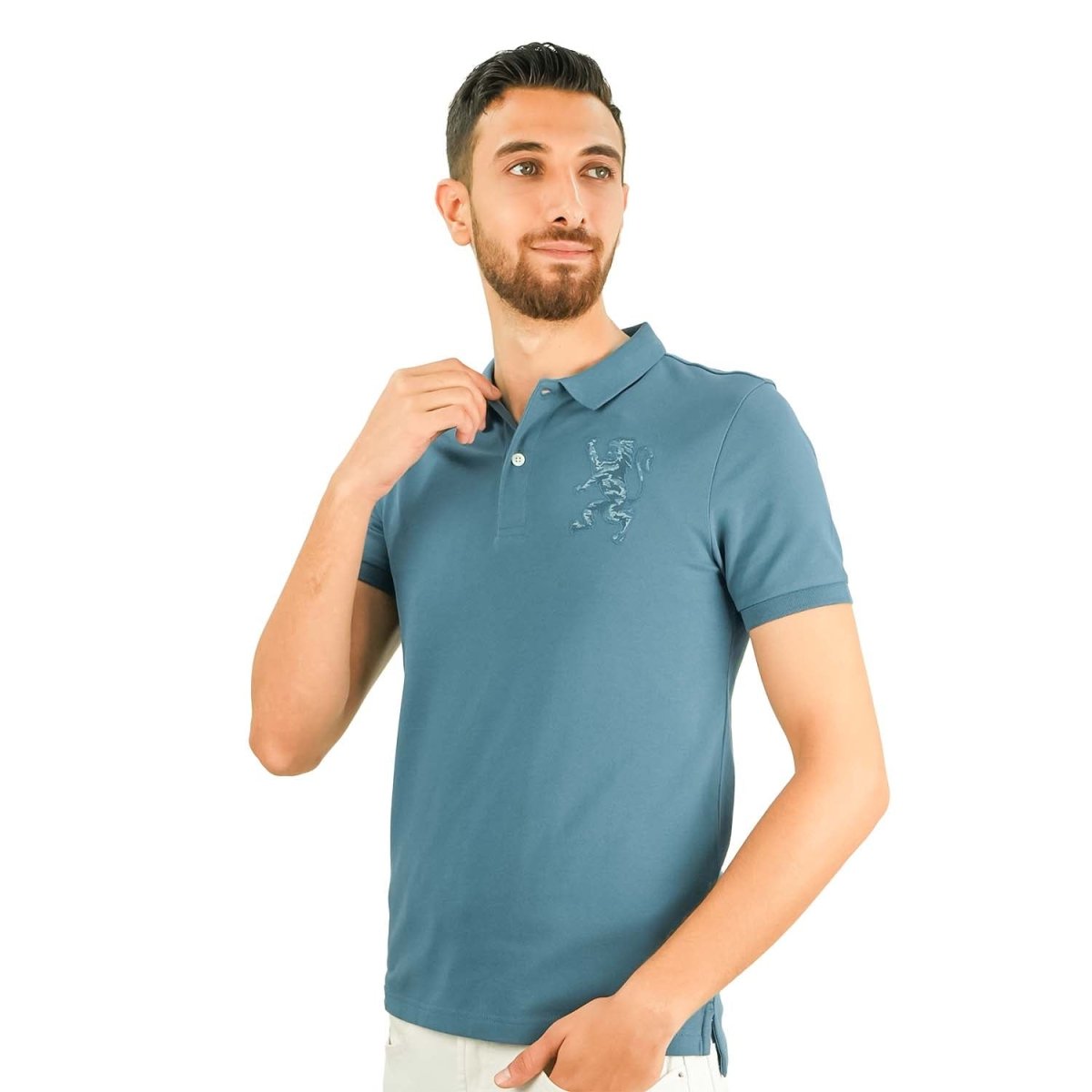 Men's 3D Lion Polo: Slim Fit, Bold Embroidery, Premium Pique - Giordano