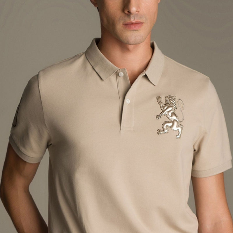 Men's 3D Lion Polo: Slim Fit, Bold Embroidery, Premium Pique S - Shop Giordano
