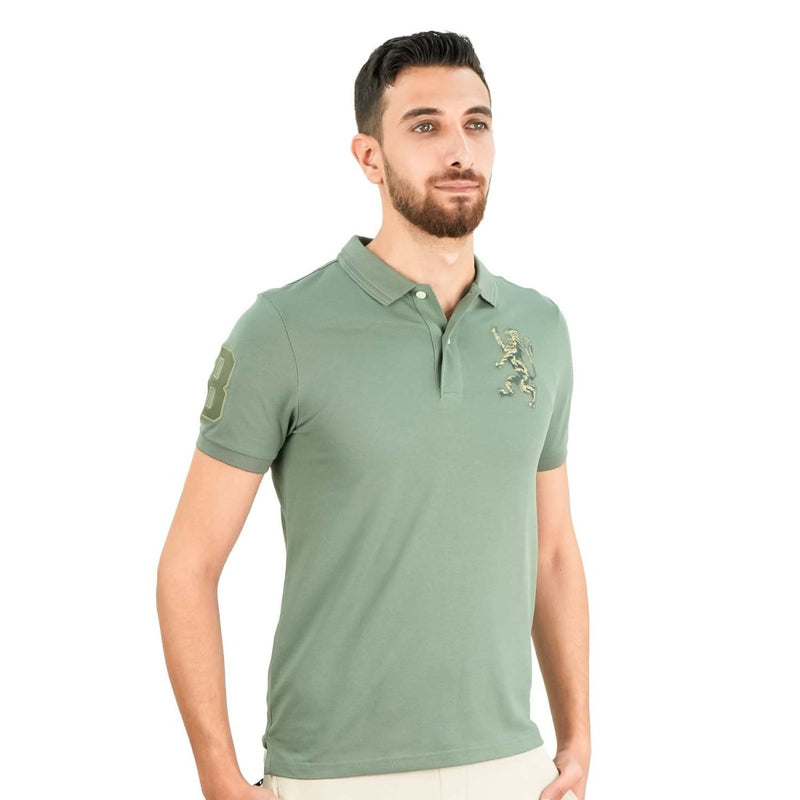 Men's 3D Lion Polo: Slim Fit, Bold Embroidery, Premium Pique S - Shop Giordano