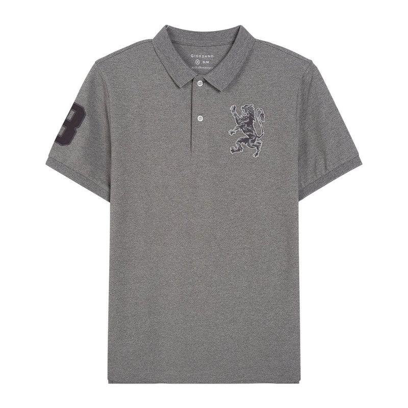 Men's 3D Lion Polo: Slim Fit, Bold Embroidery, Premium Pique S - Shop Giordano