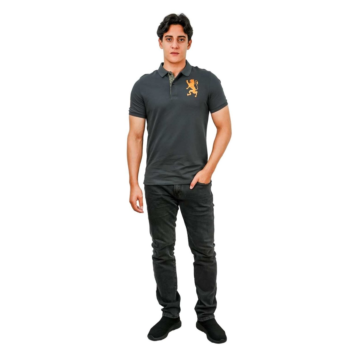 Giordano Men's 3D Lion Polo: Slim Fit, Bold Embroidery, Premium Pique - Premium Polo