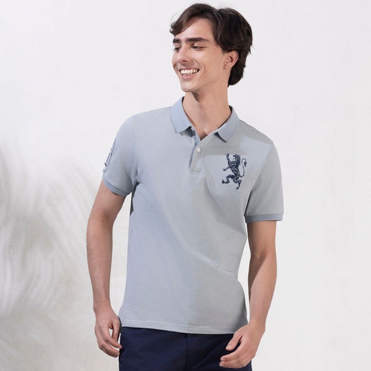 Men's 3D Lion Polo: Slim Fit, Bold Embroidery, Premium Pique - Giordano