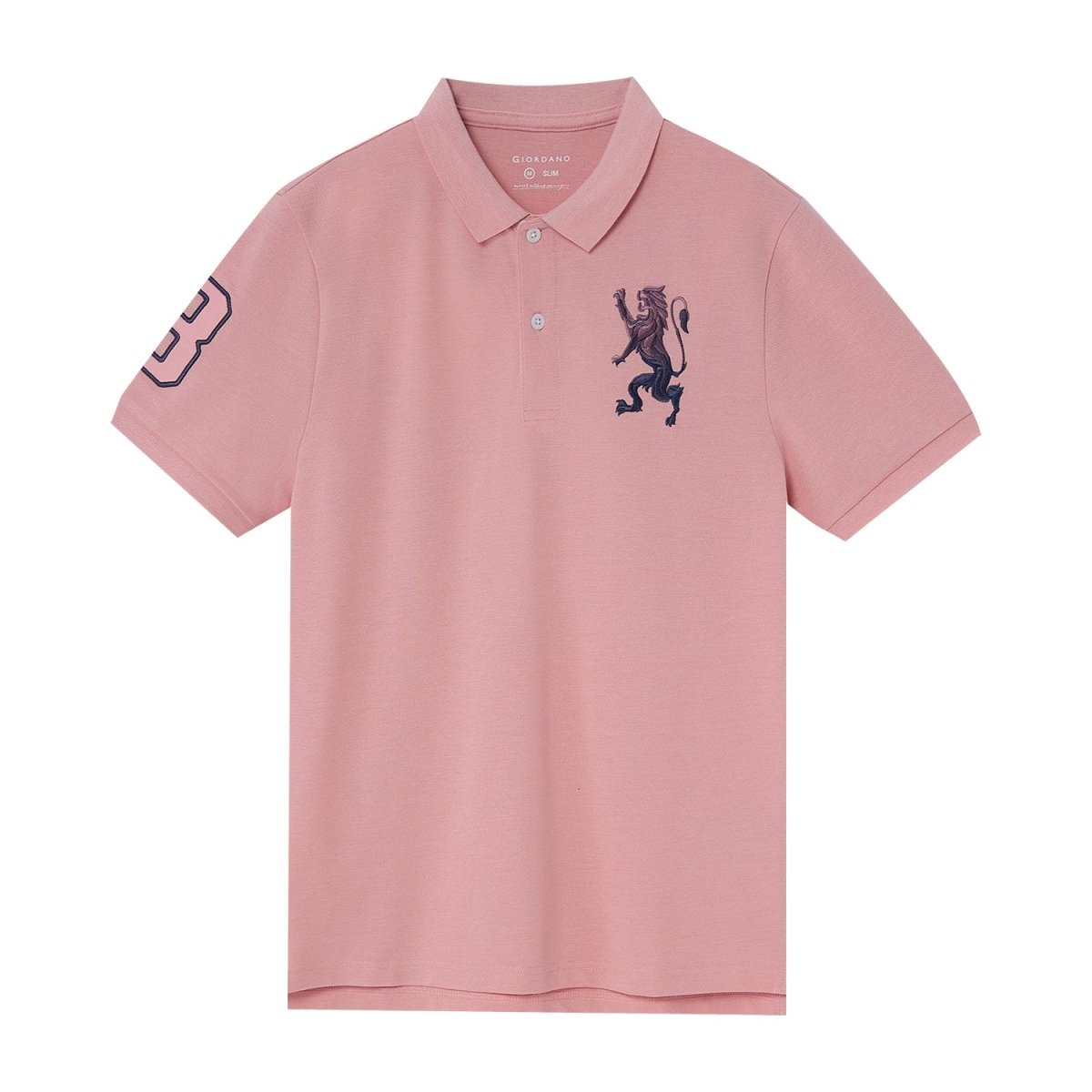 Men's 3D Lion Polo: Slim Fit, Bold Embroidery, Premium Pique S - Shop Giordano