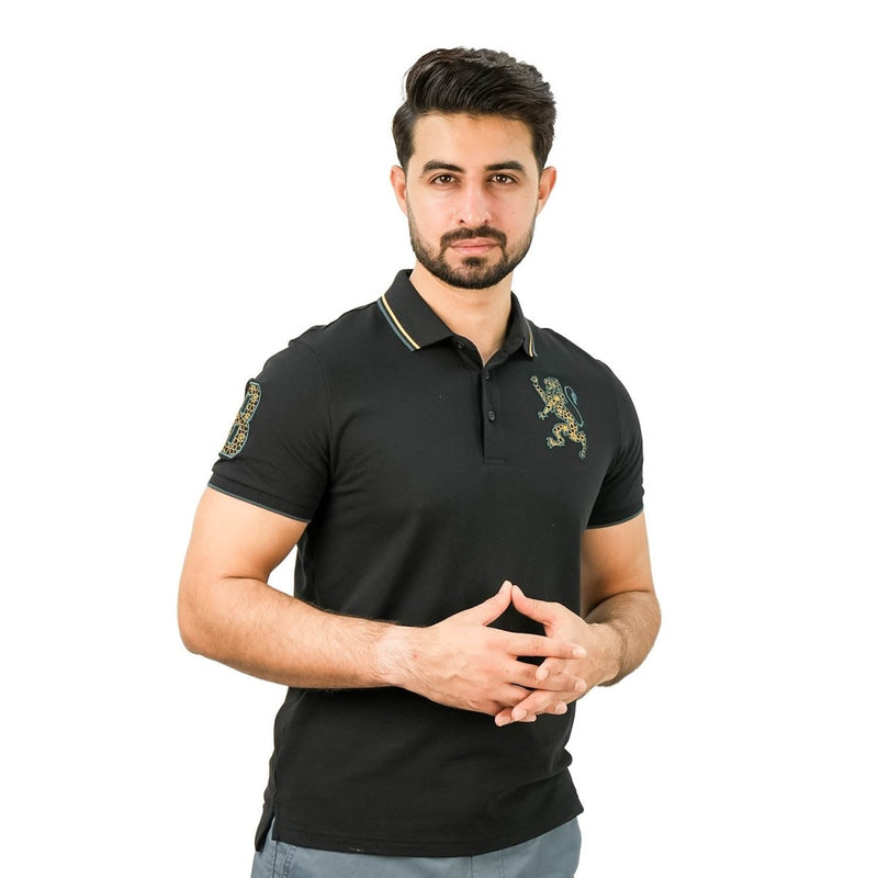 Men's 3D Lion Polo: Slim Fit, Bold Embroidery, Premium Pique S - Shop Giordano