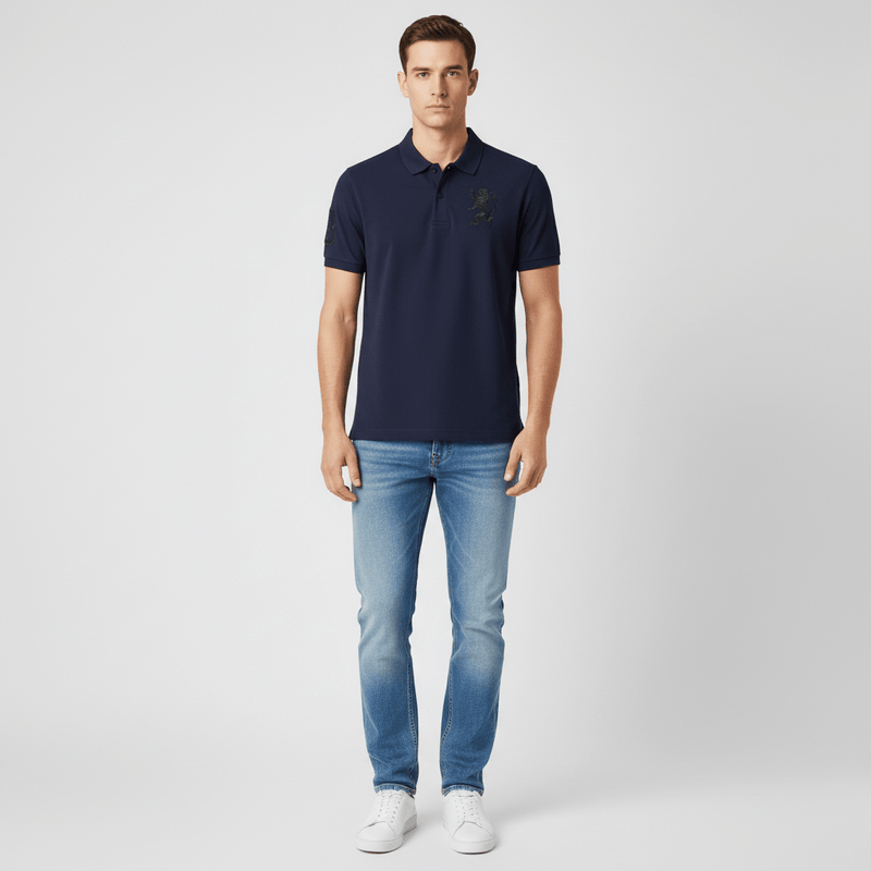 Men's 3D Lion Polo: Slim Fit, Bold Embroidery, Premium Pique S - Shop Giordano
