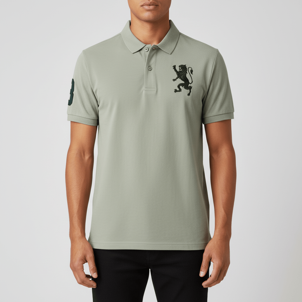 Men's 3D Lion Polo: Slim Fit, Bold Embroidery, Premium Pique S - Shop Giordano