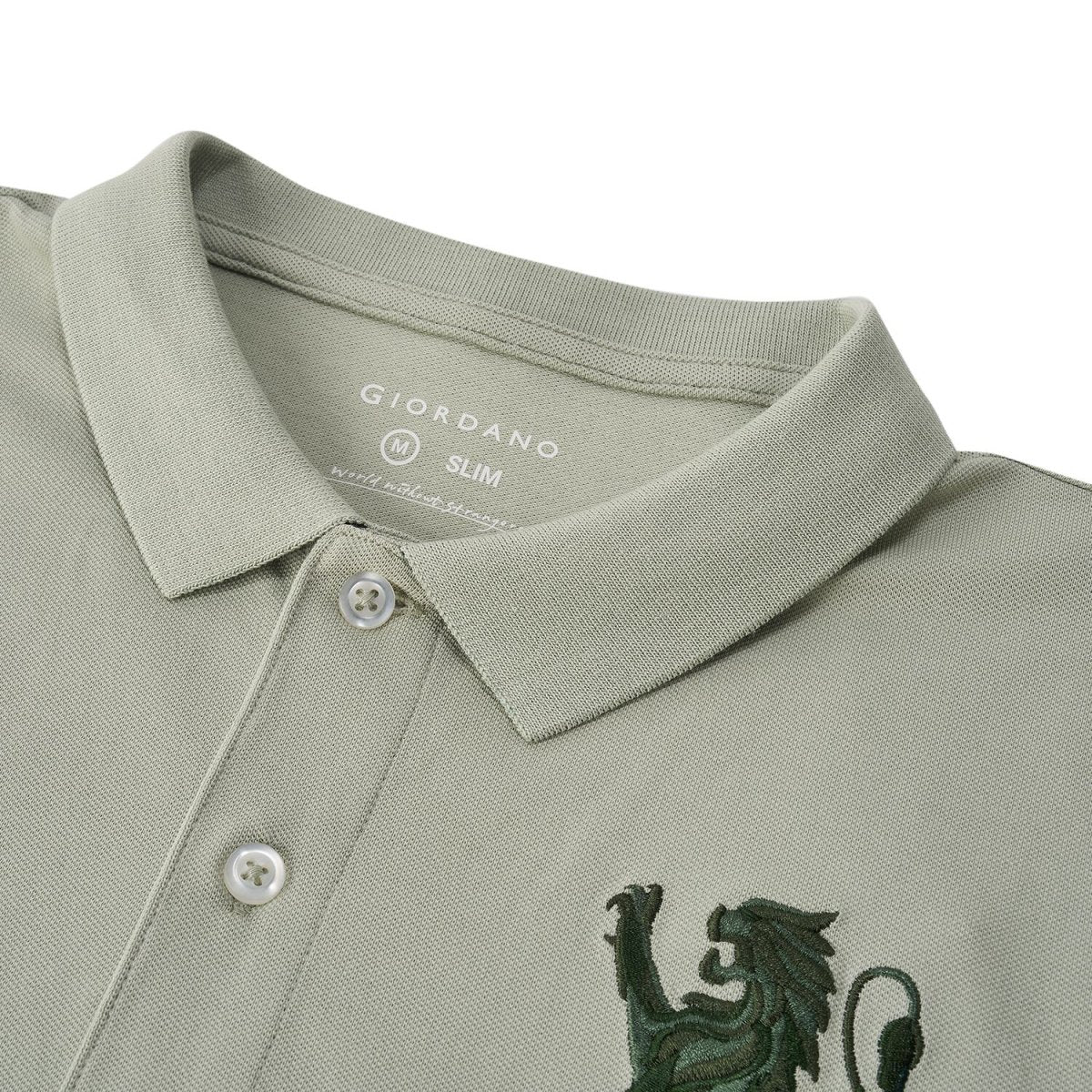 Men's 3D Lion Polo: Slim Fit, Bold Embroidery, Premium Pique S - Shop Giordano