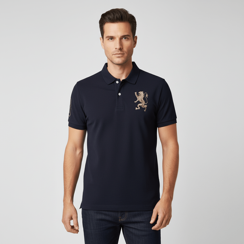 Men's 3D Lion Polo: Slim Fit, Bold Embroidery, Premium Pique S - Shop Giordano