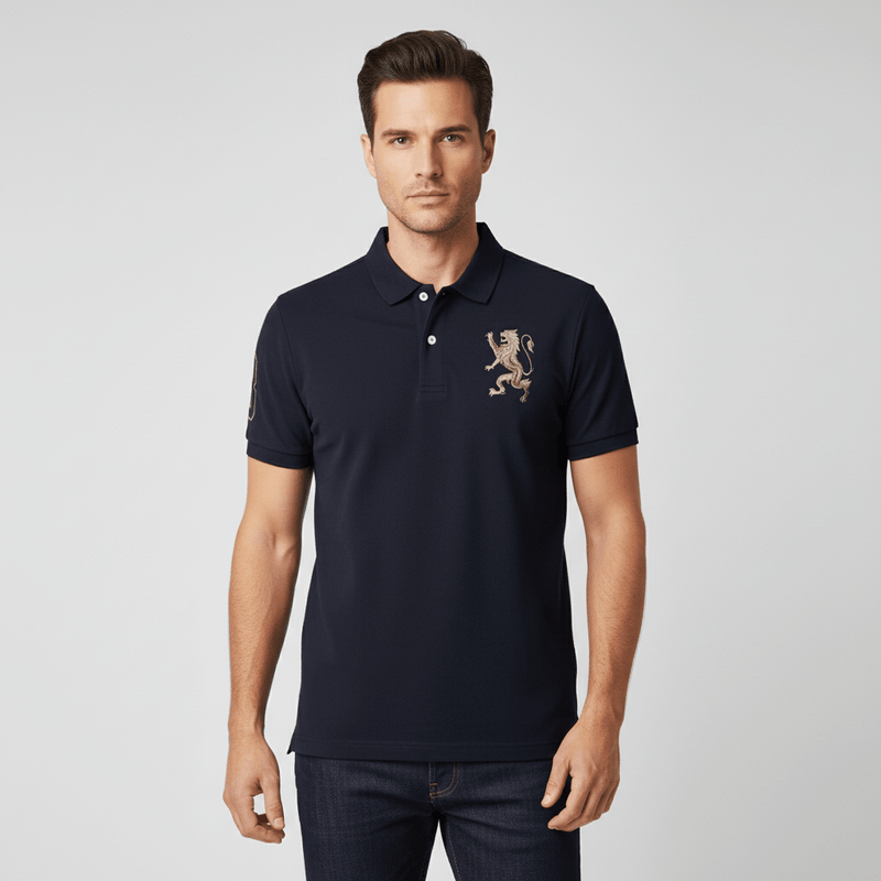 Men's 3D Lion Polo: Slim Fit, Bold Embroidery, Premium Pique S - Shop Giordano