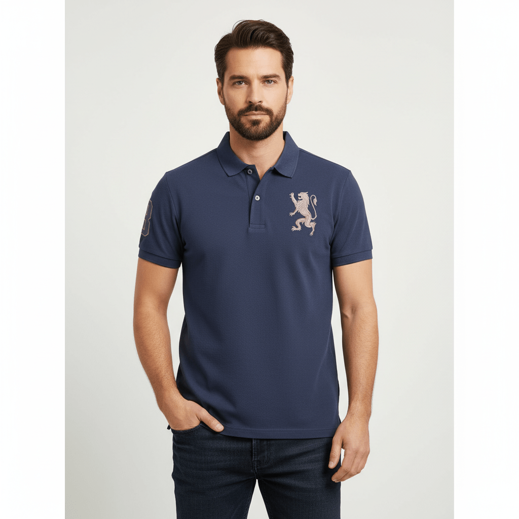 Men's 3D Lion Polo: Slim Fit, Bold Embroidery, Premium Pique S - Shop Giordano