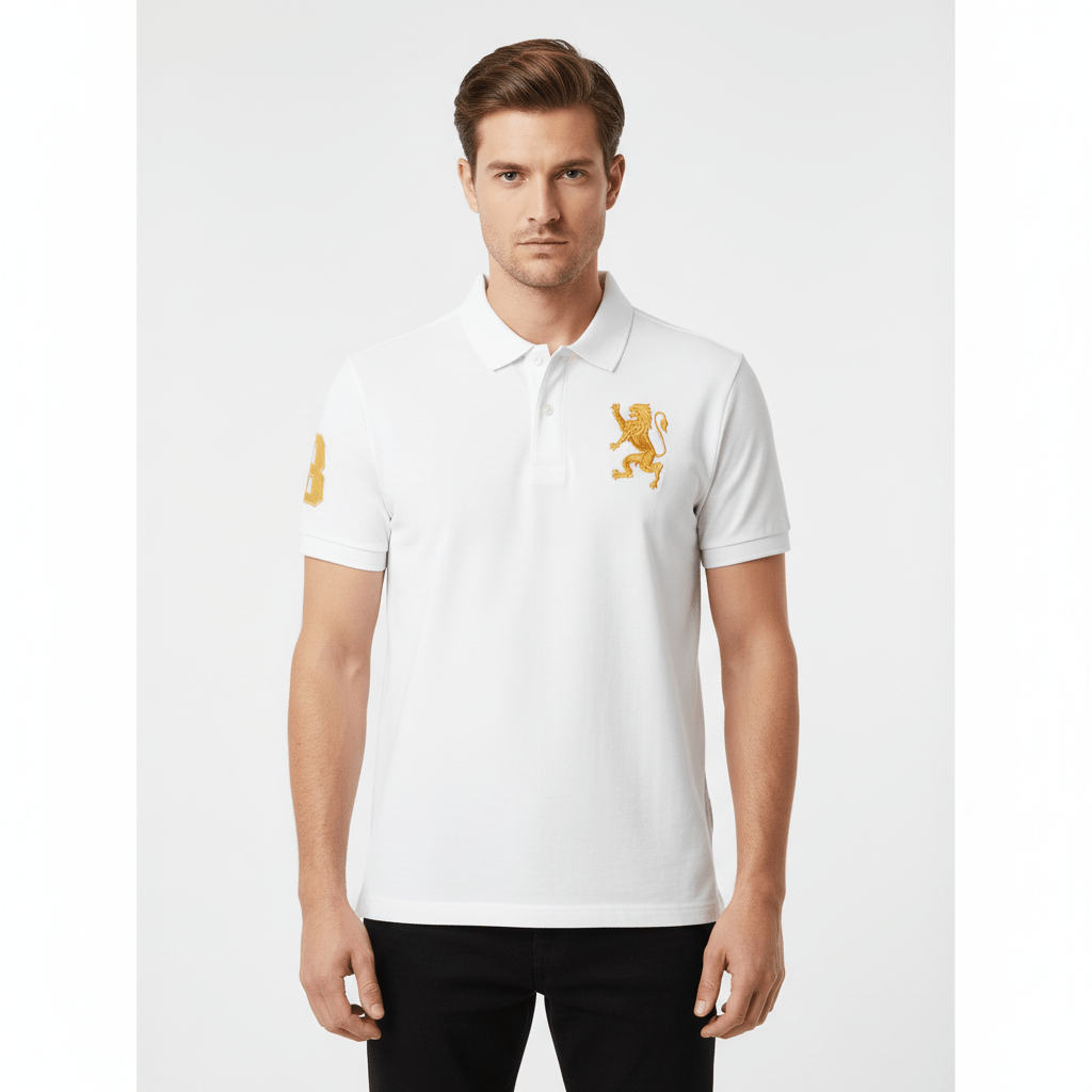 Men's 3D Lion Polo: Slim Fit, Bold Embroidery, Premium Pique S - Shop Giordano