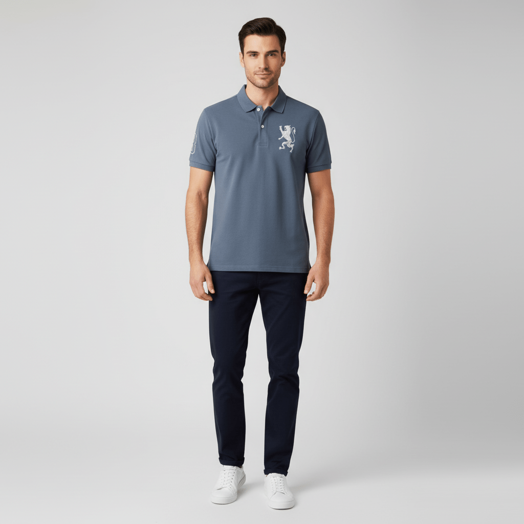 Men's 3D Lion Polo: Slim Fit, Bold Embroidery, Premium Pique S - Shop Giordano
