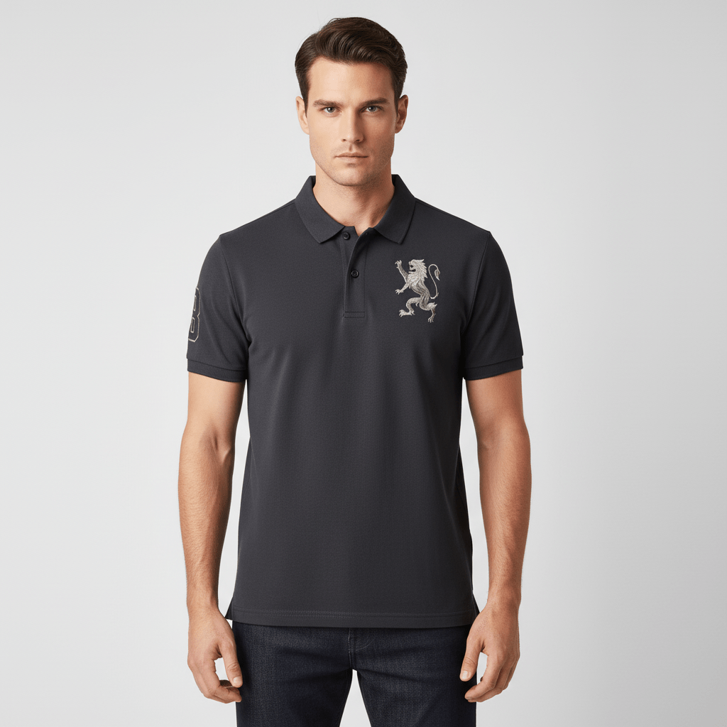 Men's 3D Lion Polo: Slim Fit, Bold Embroidery, Premium Pique S - Shop Giordano