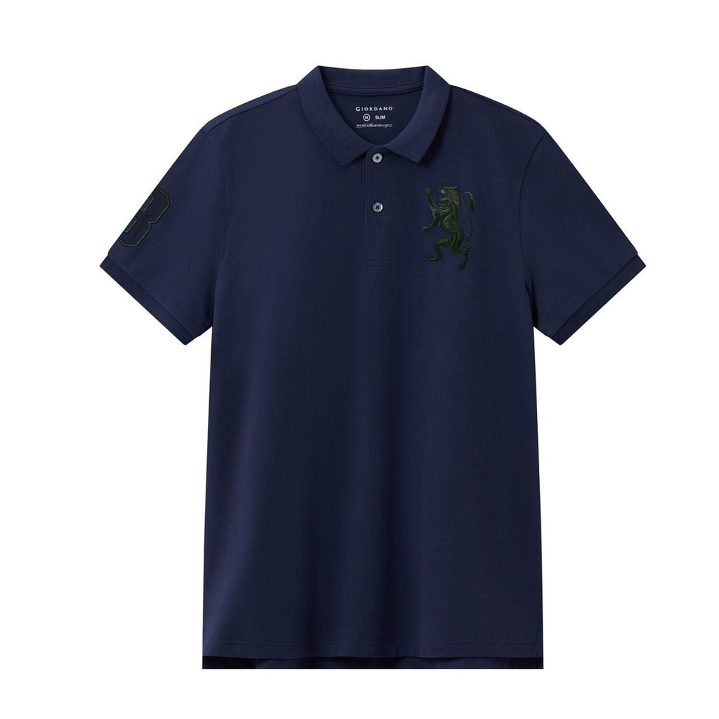 Men's 3D Lion Polo: Slim Fit, Bold Embroidery, Premium Pique S - Shop Giordano
