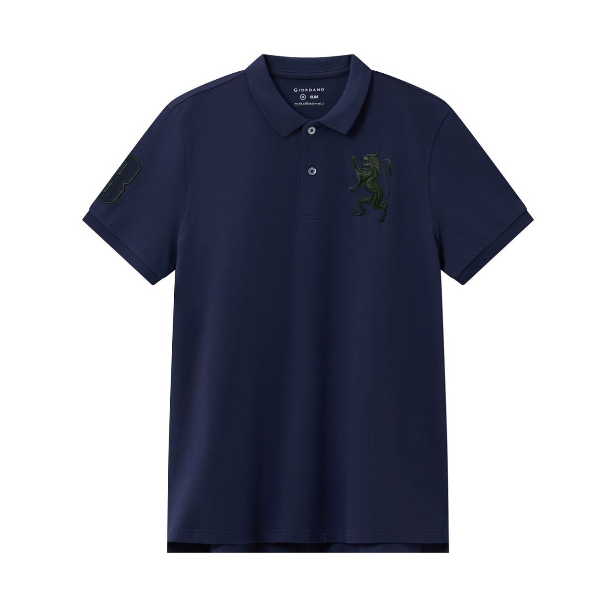 Men's 3D Lion Polo: Slim Fit, Bold Embroidery, Premium Pique S - Shop Giordano