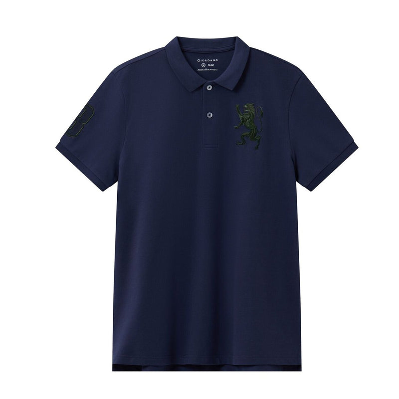 Men's 3D Lion Polo: Slim Fit, Bold Embroidery, Premium Pique S - Shop Giordano