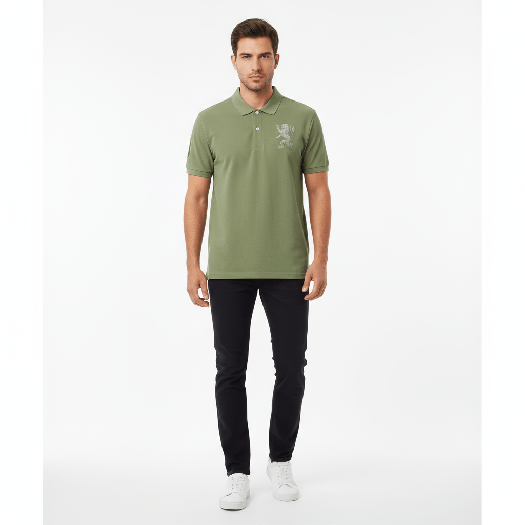 Men's 3D Lion Polo: Slim Fit, Bold Embroidery, Premium Pique S - Shop Giordano