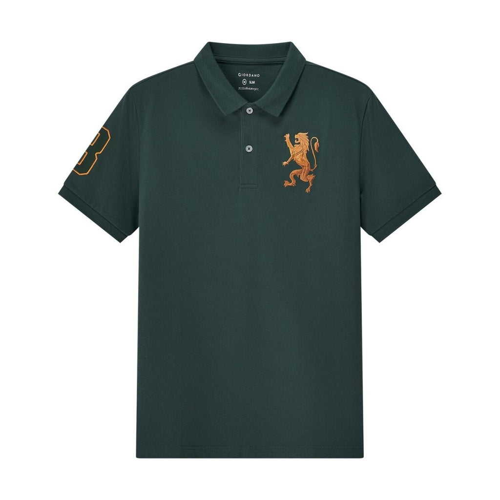 Men's 3D Lion Polo: Slim Fit, Bold Embroidery, Premium Pique S - Shop Giordano