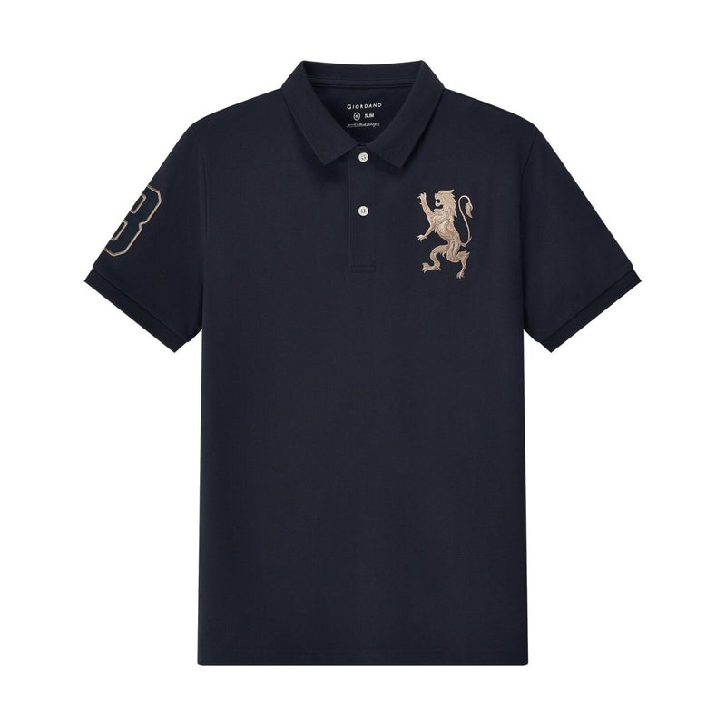 Men's 3D Lion Polo: Slim Fit, Bold Embroidery, Premium Pique S - Shop Giordano