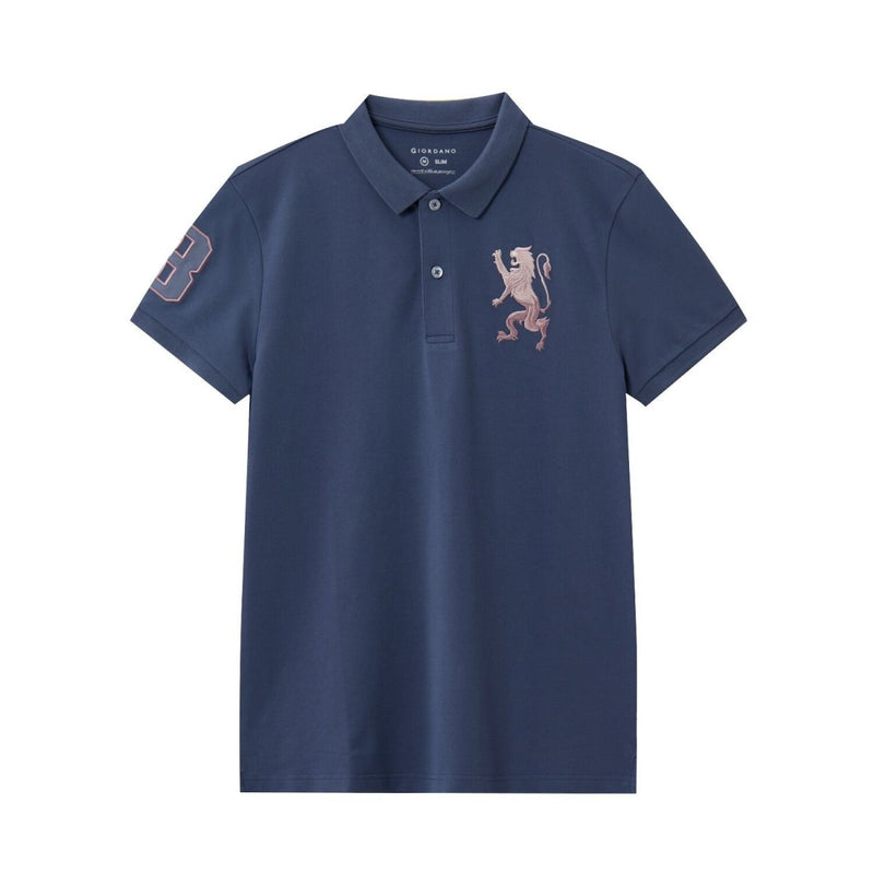 Men's 3D Lion Polo: Slim Fit, Bold Embroidery, Premium Pique S - Shop Giordano