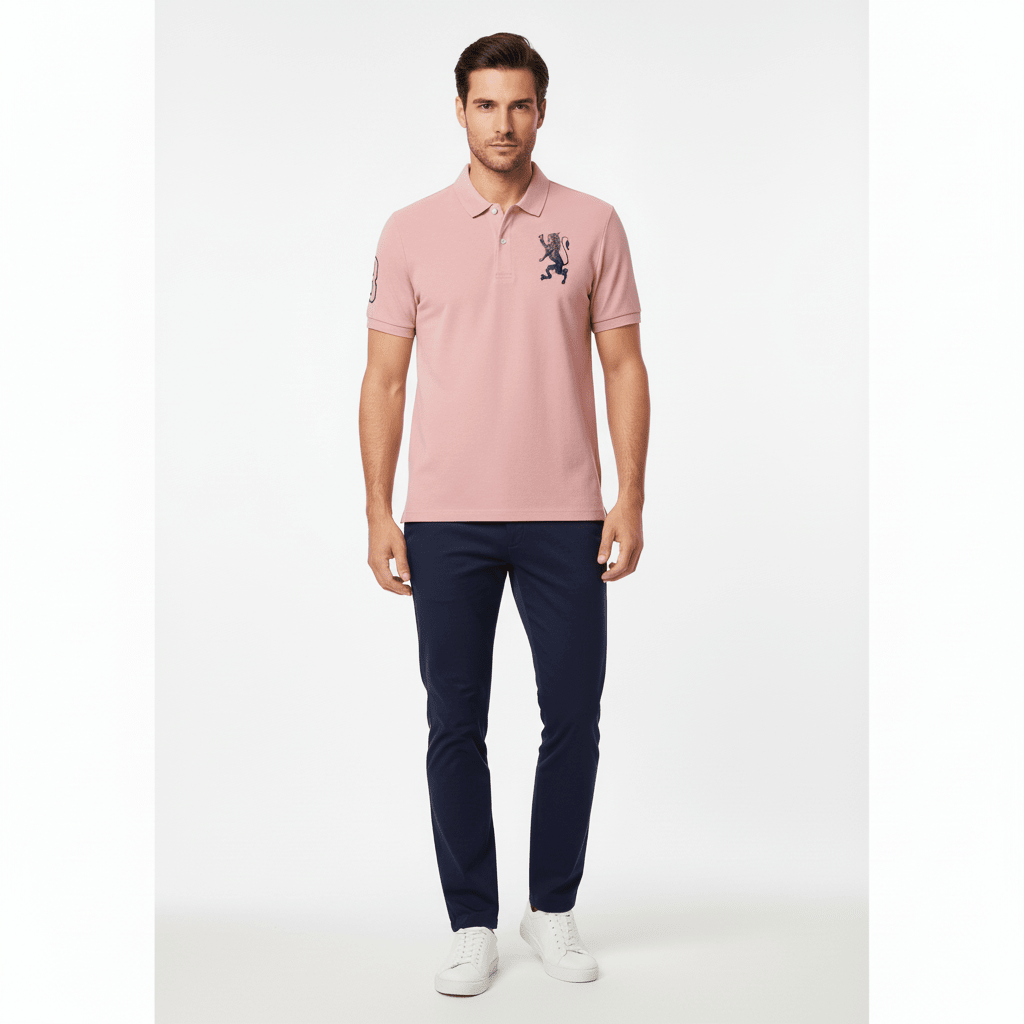 Giordano Men's 3D Lion Polo: Slim Fit, Bold Embroidery, Premium Pique - Premium Polo
