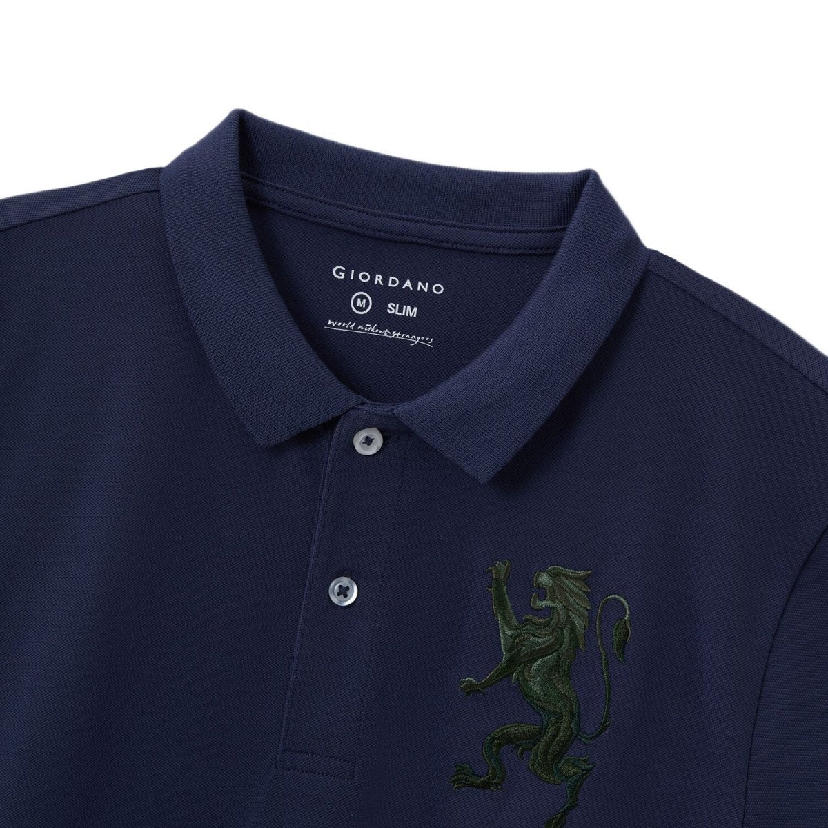 Men's 3D Lion Polo: Slim Fit, Bold Embroidery, Premium Pique S - Shop Giordano