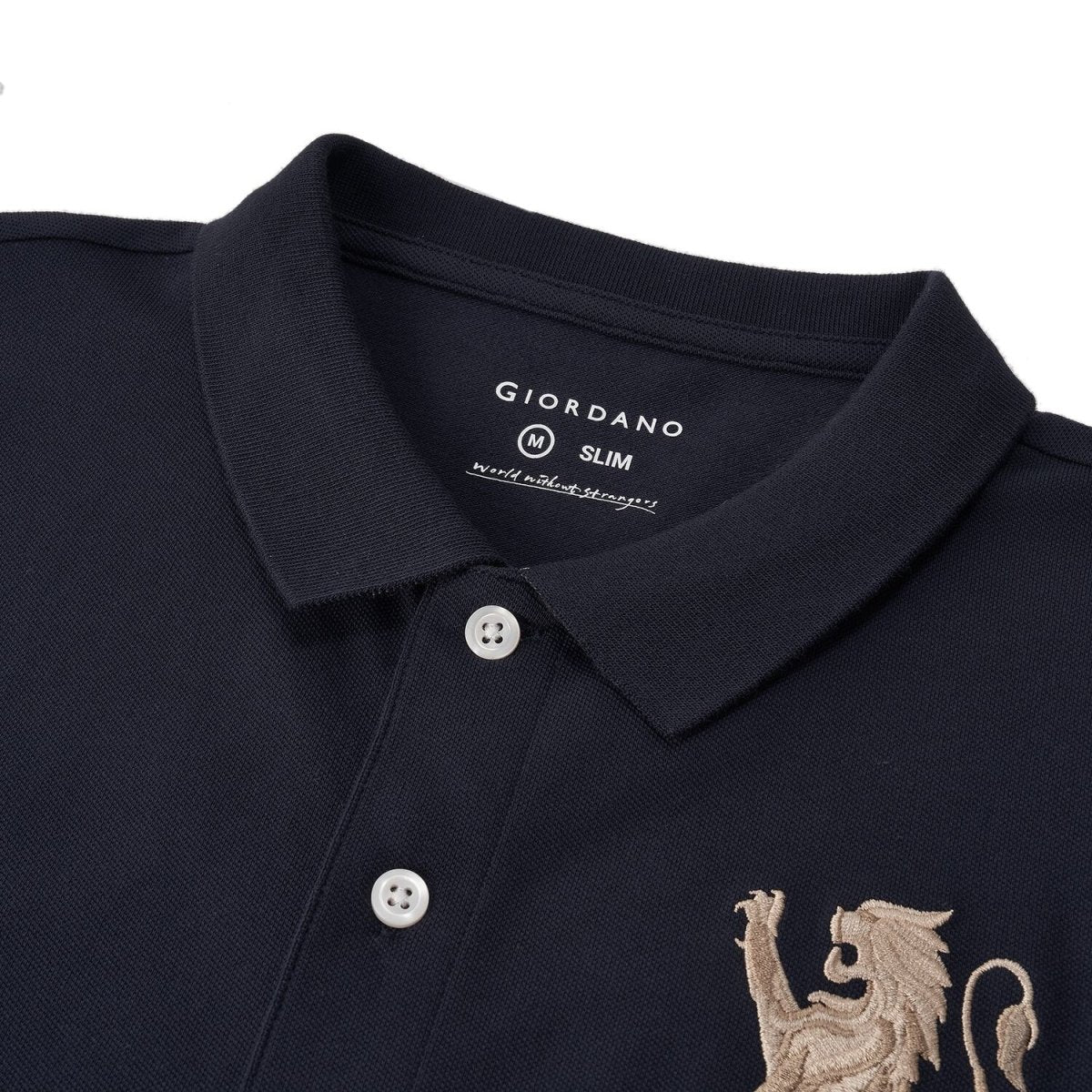 Men's 3D Lion Polo: Slim Fit, Bold Embroidery, Premium Pique S - Shop Giordano
