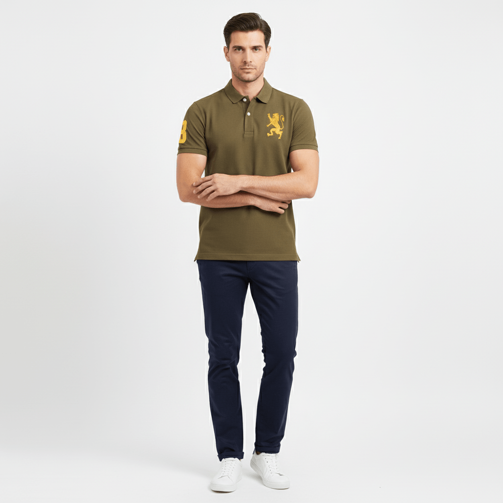Men's 3D Lion Polo: Slim Fit, Bold Embroidery, Premium Pique S - Shop Giordano