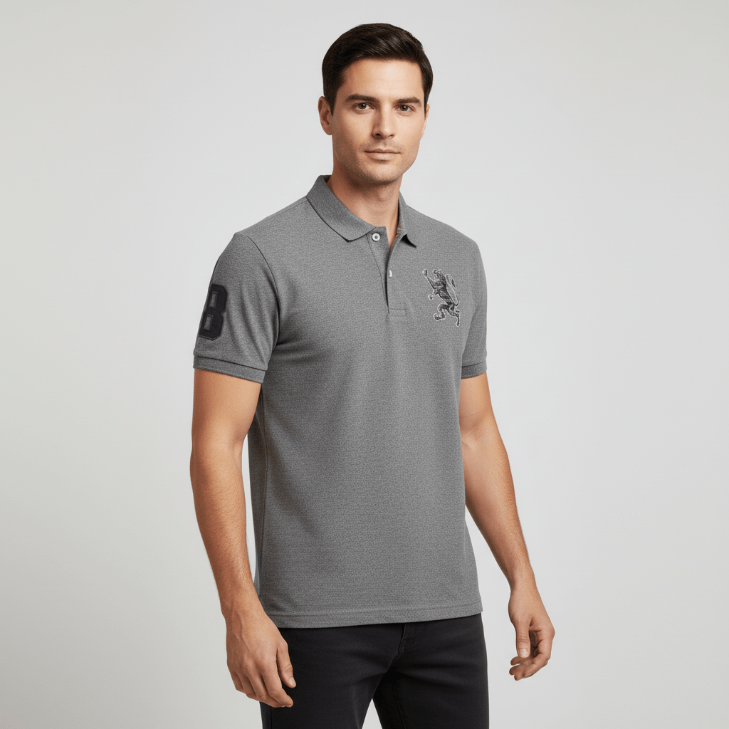 Men's 3D Lion Polo: Slim Fit, Bold Embroidery, Premium Pique S - Shop Giordano
