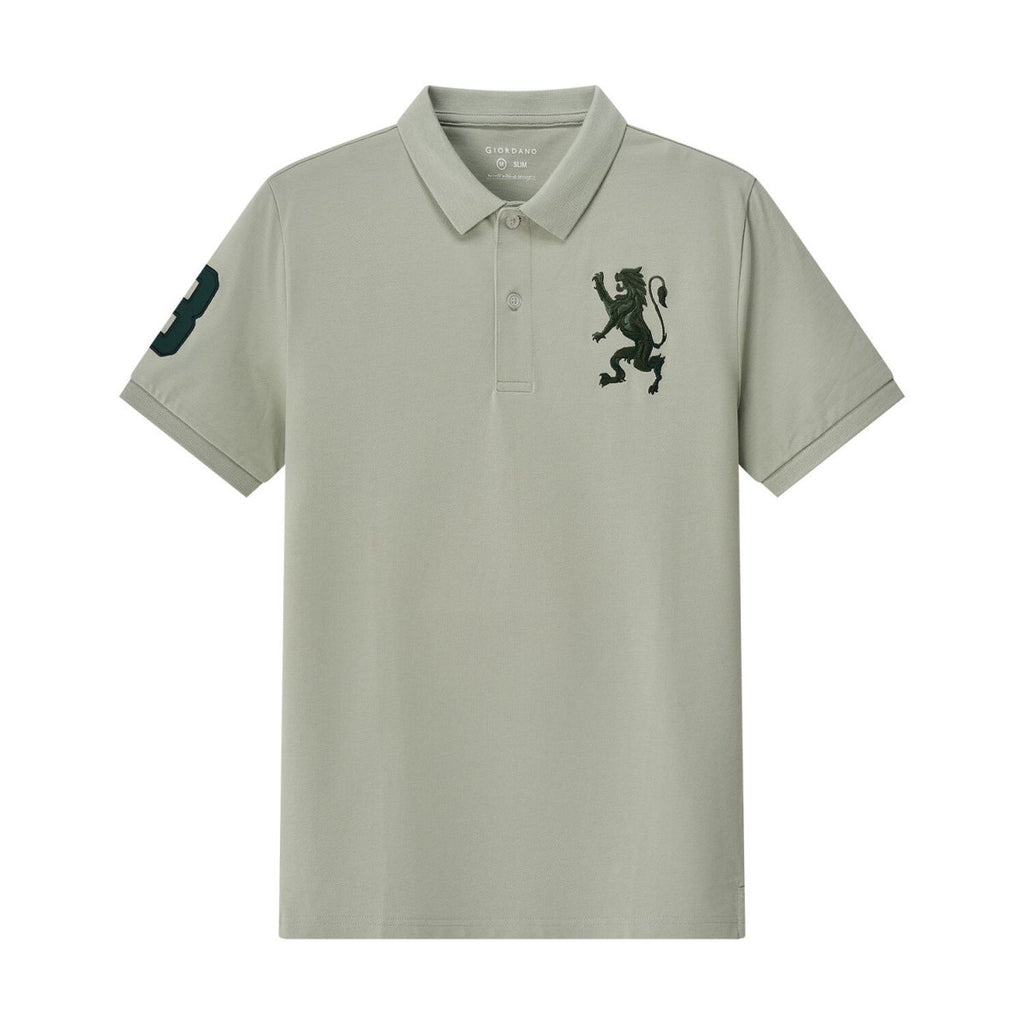 Men's 3D Lion Polo: Slim Fit, Bold Embroidery, Premium Pique S - Shop Giordano