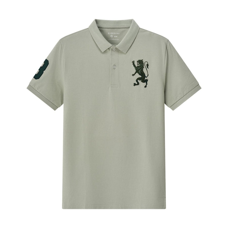 Men's 3D Lion Polo: Slim Fit, Bold Embroidery, Premium Pique S - Shop Giordano