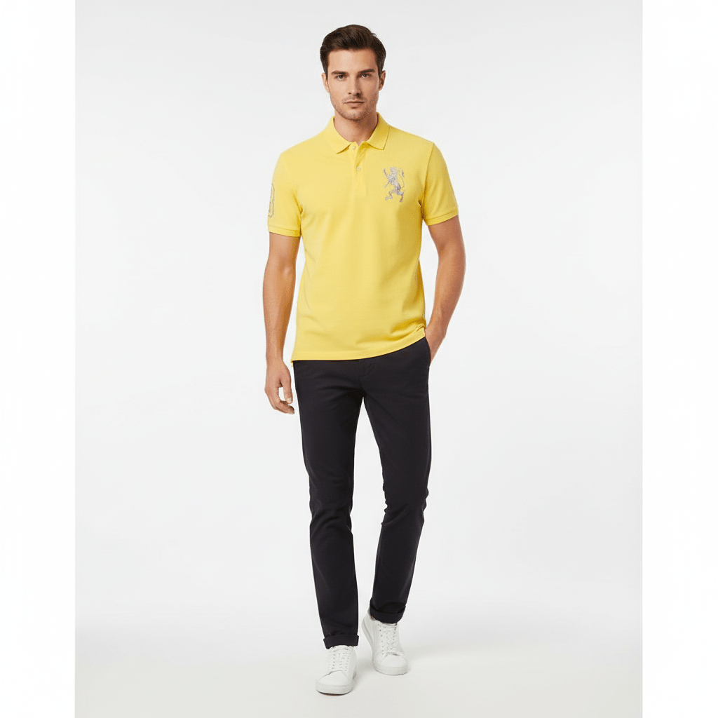 Men's 3D Lion Polo: Slim Fit, Bold Embroidery, Premium Pique XS - Shop Giordano