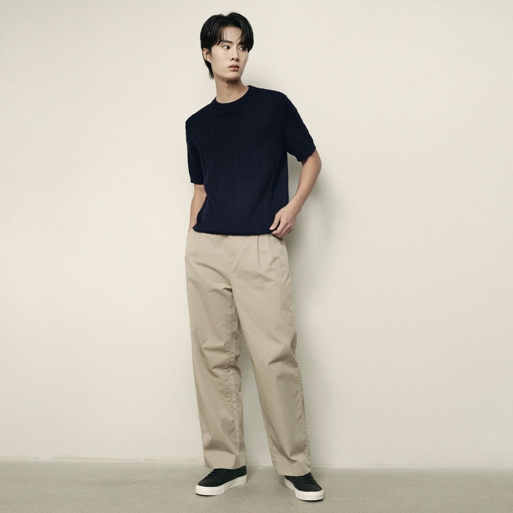 Men’S Cable Knit Cotton - Polyester Short Sleeve Sweater | Korea Collection S - Shop Giordano