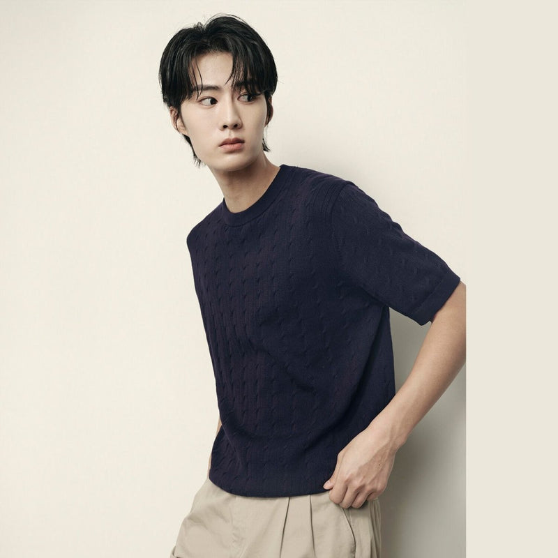 Giordano Men's Cable Knit Cotton-Polyester Short Sleeve Sweater | Korea Collection - Premium Sweaters