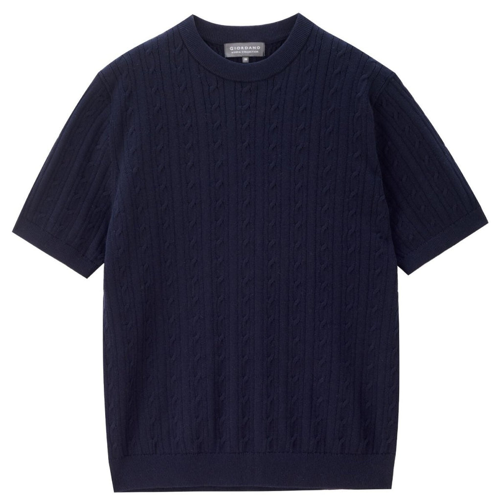 Men’S Cable Knit Cotton - Polyester Short Sleeve Sweater | Korea Collection S - Shop Giordano