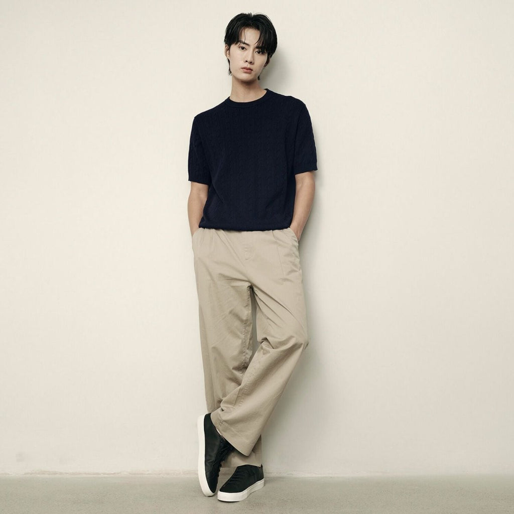 Men’S Cable Knit Cotton - Polyester Short Sleeve Sweater | Korea Collection S - Shop Giordano