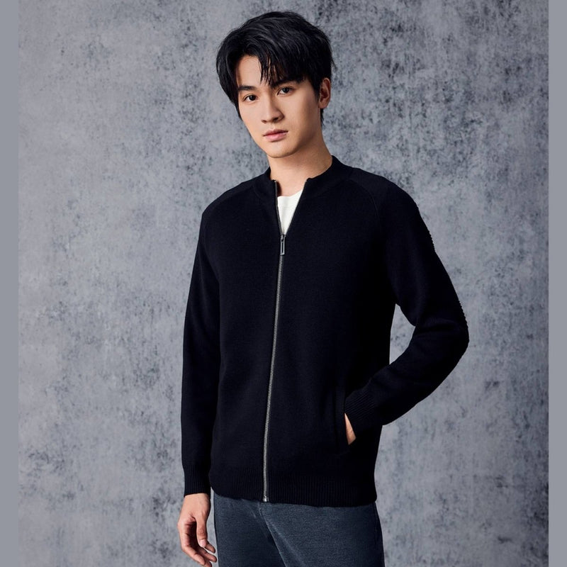 Men's Cotton - Acrylic Texture Stitch Mock Neck Raglan Cardigan S - Shop Giordano