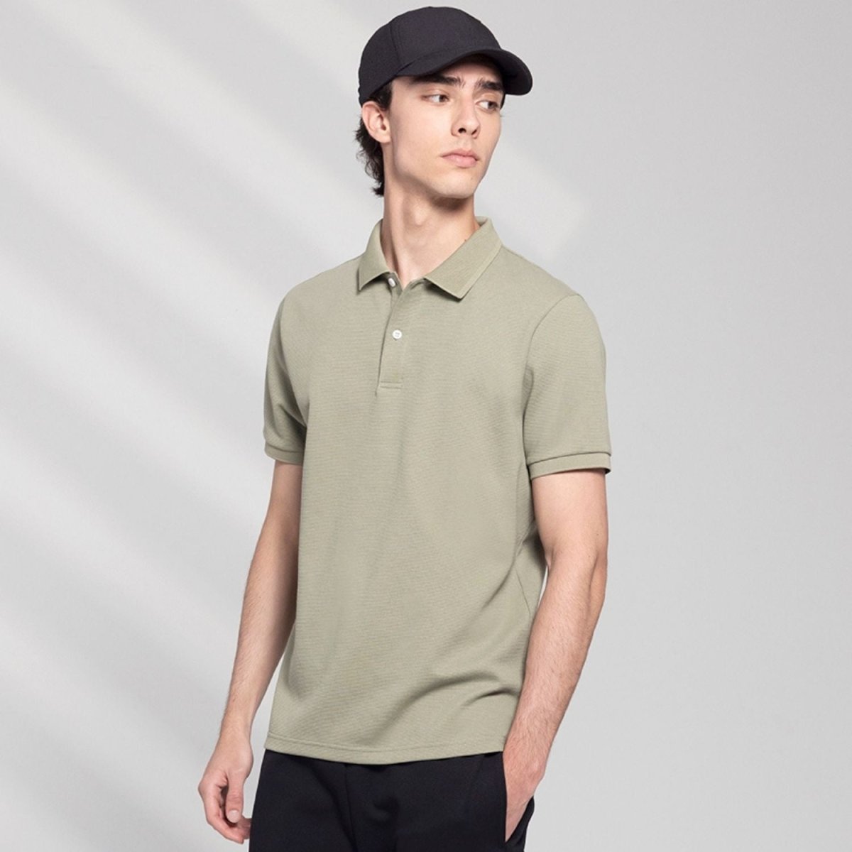 Men's Cotton Blend Waffle Knit Solid Polo S - Shop Giordano
