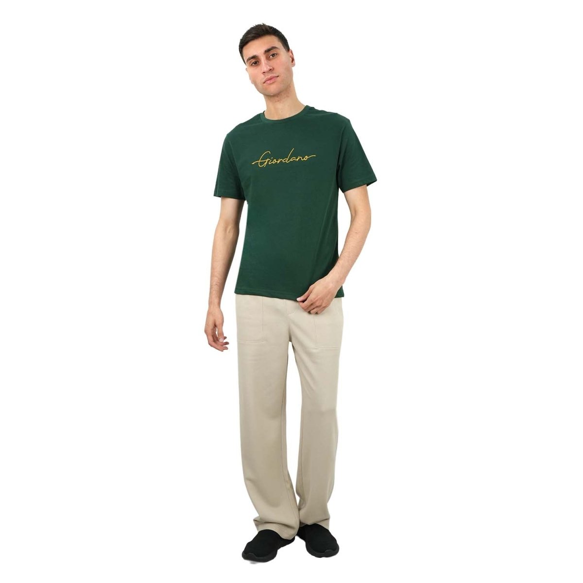 Giordano Men's Cotton Crewneck Tee With Signature Print - Premium Print Tee