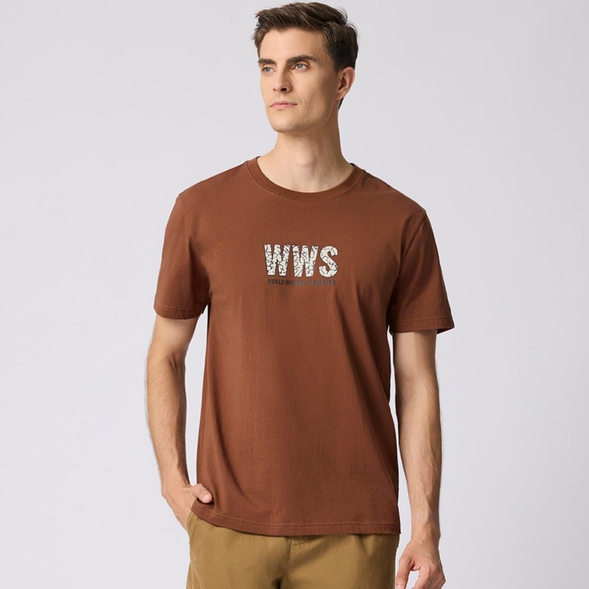 Men's Cotton Jersey Crewneck Short Sleeve Slim Fit Wws Print Tee - Giordano