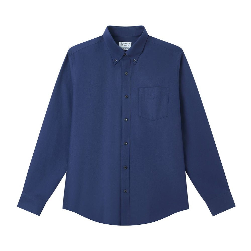 Men’S Cotton Long - Sleeve Wrinkle - Free Shirt S - Shop Giordano