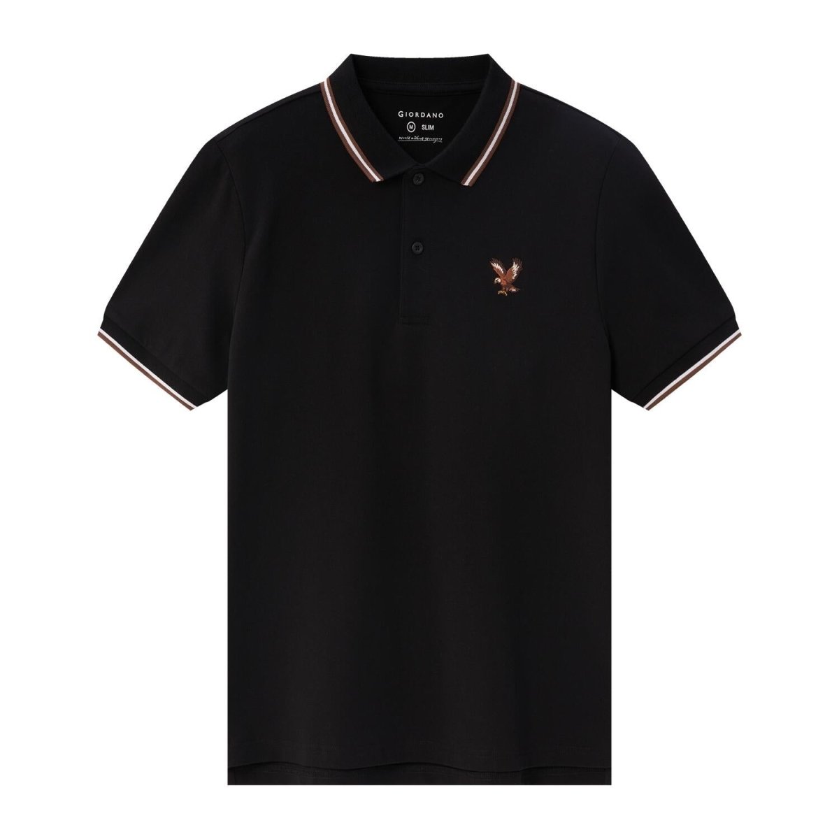 Men's Cotton Lycra Pique Polo - Slim Fit, Eagle Embroidery - Giordano