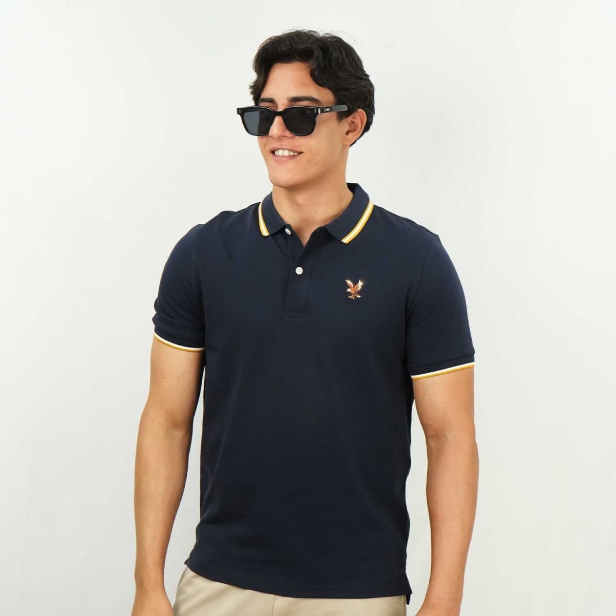 Men's Cotton Lycra Pique Polo - Slim Fit, Eagle Embroidery - Giordano